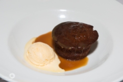 Sticky Date Pudding with Caramel Sauce and Crème Fraiche Ice-cream